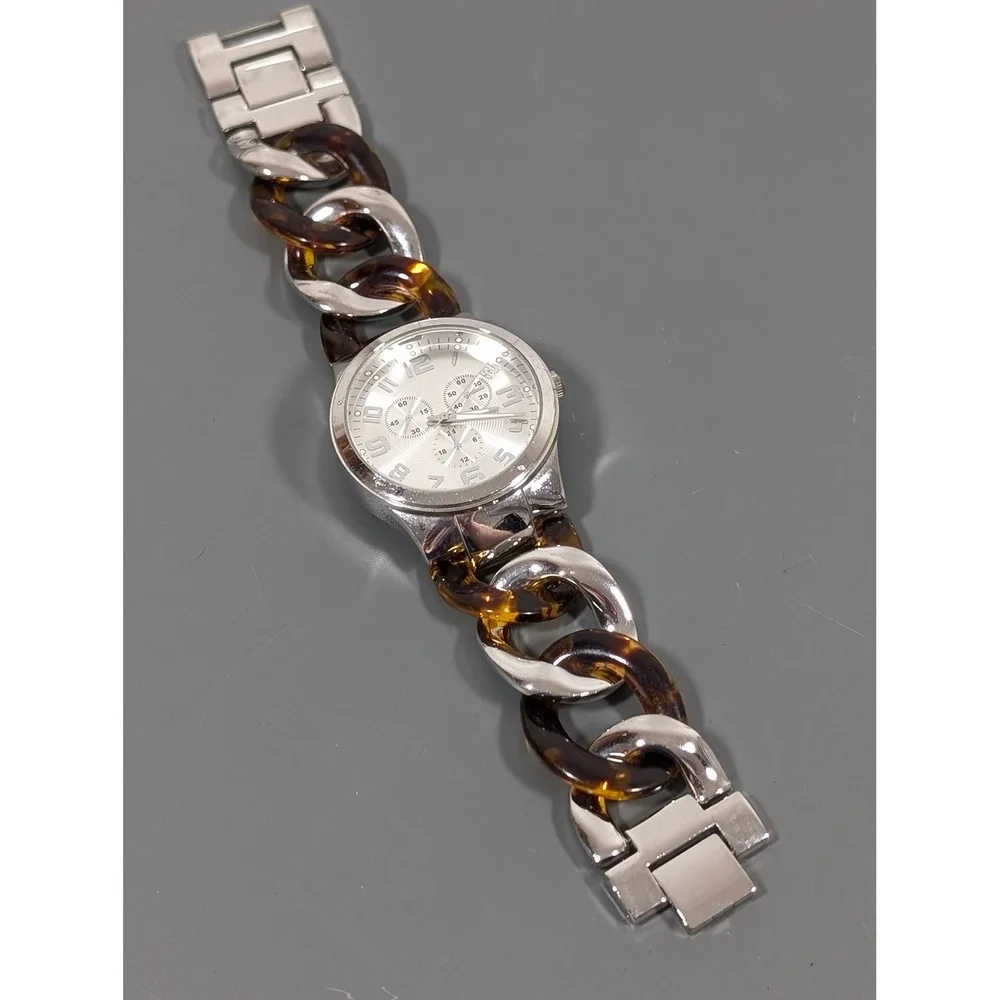 Women's Silver Tone Tortoise Link Watch Oversized Curb Chain Bracelet‎ 7